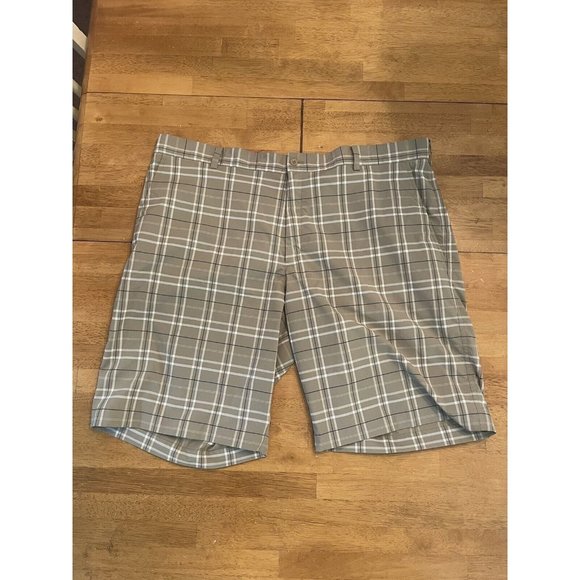 Nike Shorts Mens 42 Beige White Plaid DriFit‎ Swoosh Golf Lightweight Chino - Picture 1 of 8